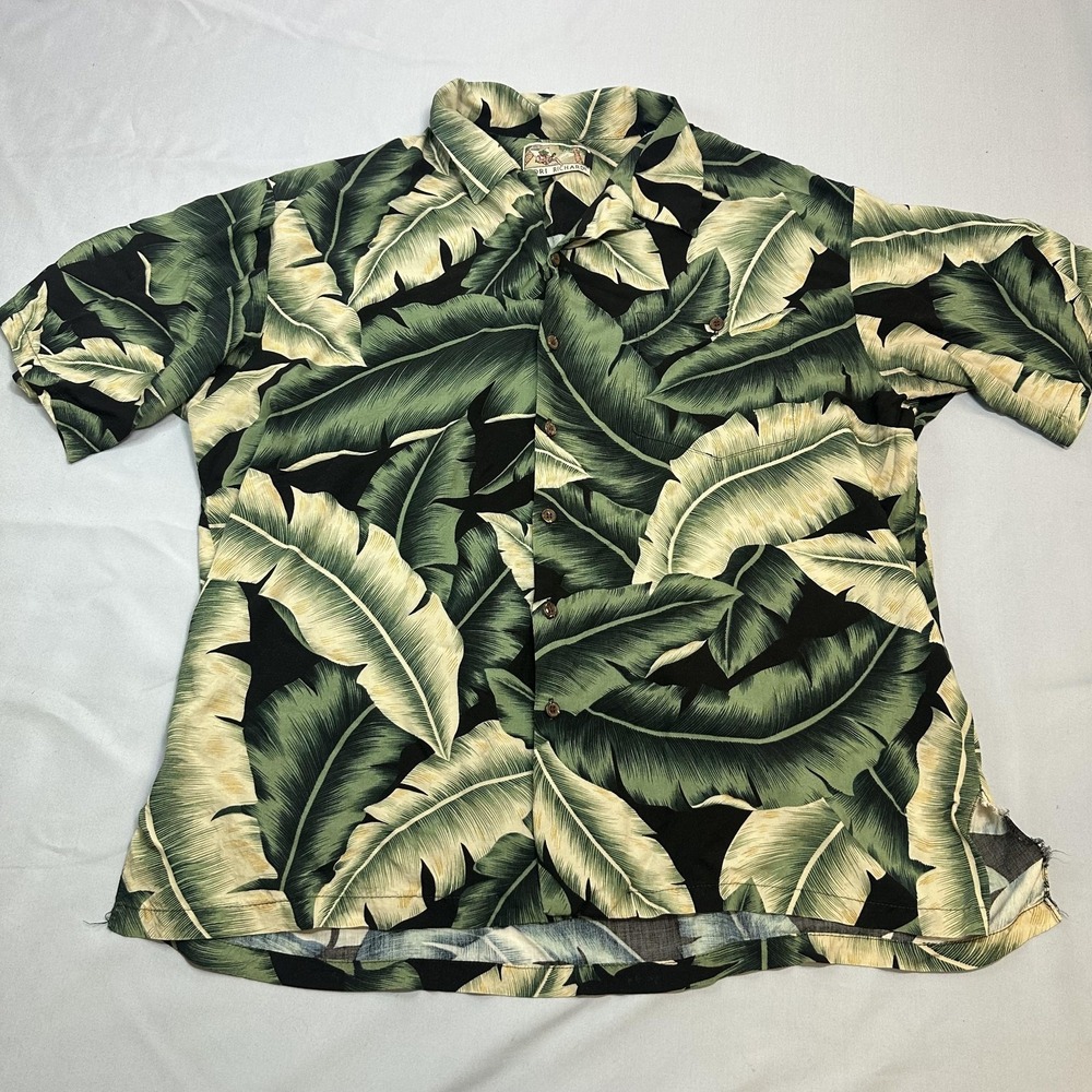 Tori Richard Shirt Mens 2XL Green Banana Leaf Hawaiian Rayon Tropical Aloha Camp